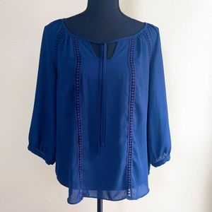Navy Blue Tie-Up Blouse